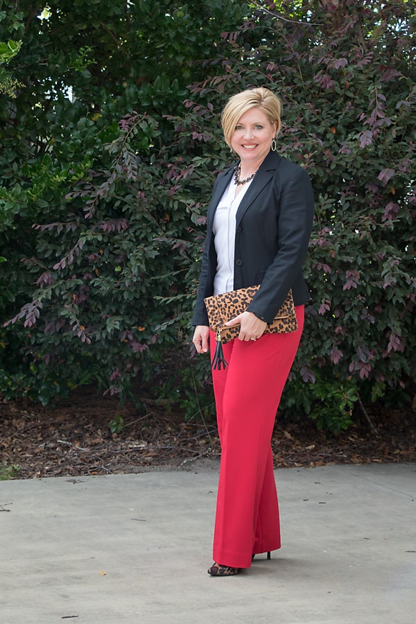 red pants with black blazer
