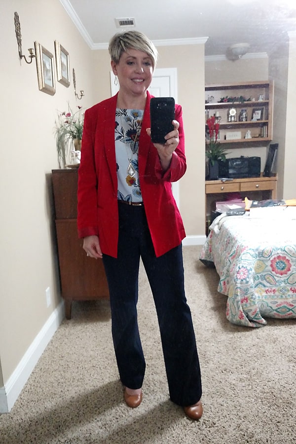 red blazer office outfit