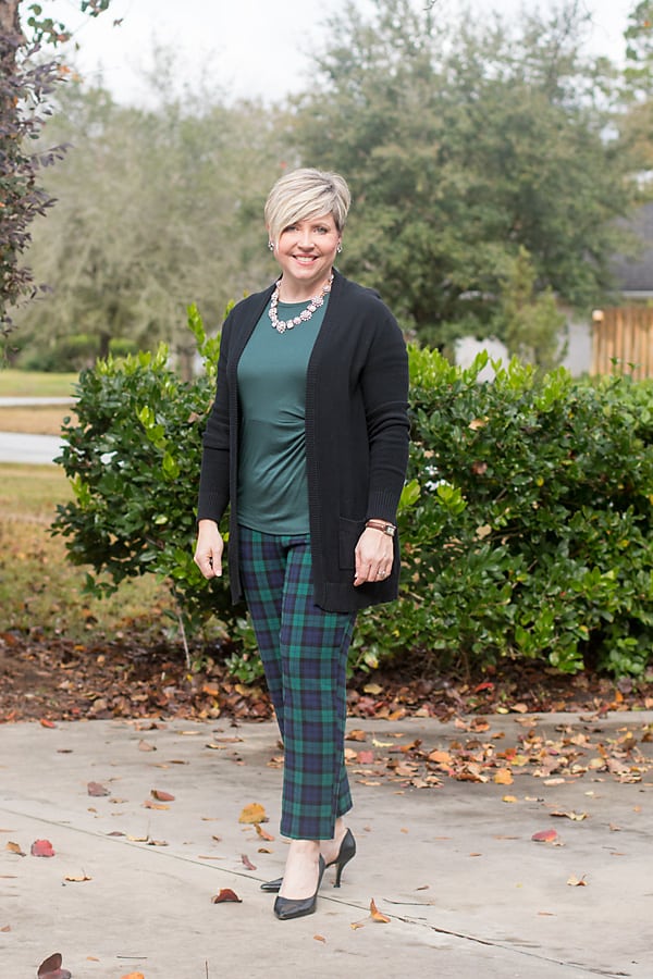 blackwatch plaid pants holiday outfit