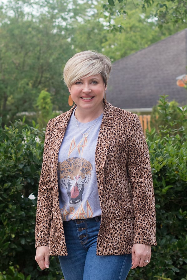 Def Leopard band tee; t-shirt with blazer