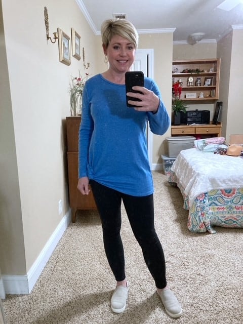 knotted tunic top paired with leggings