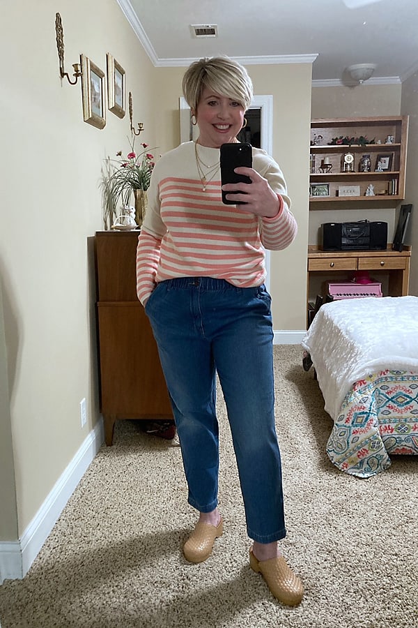 spring outfit from Target with clogs