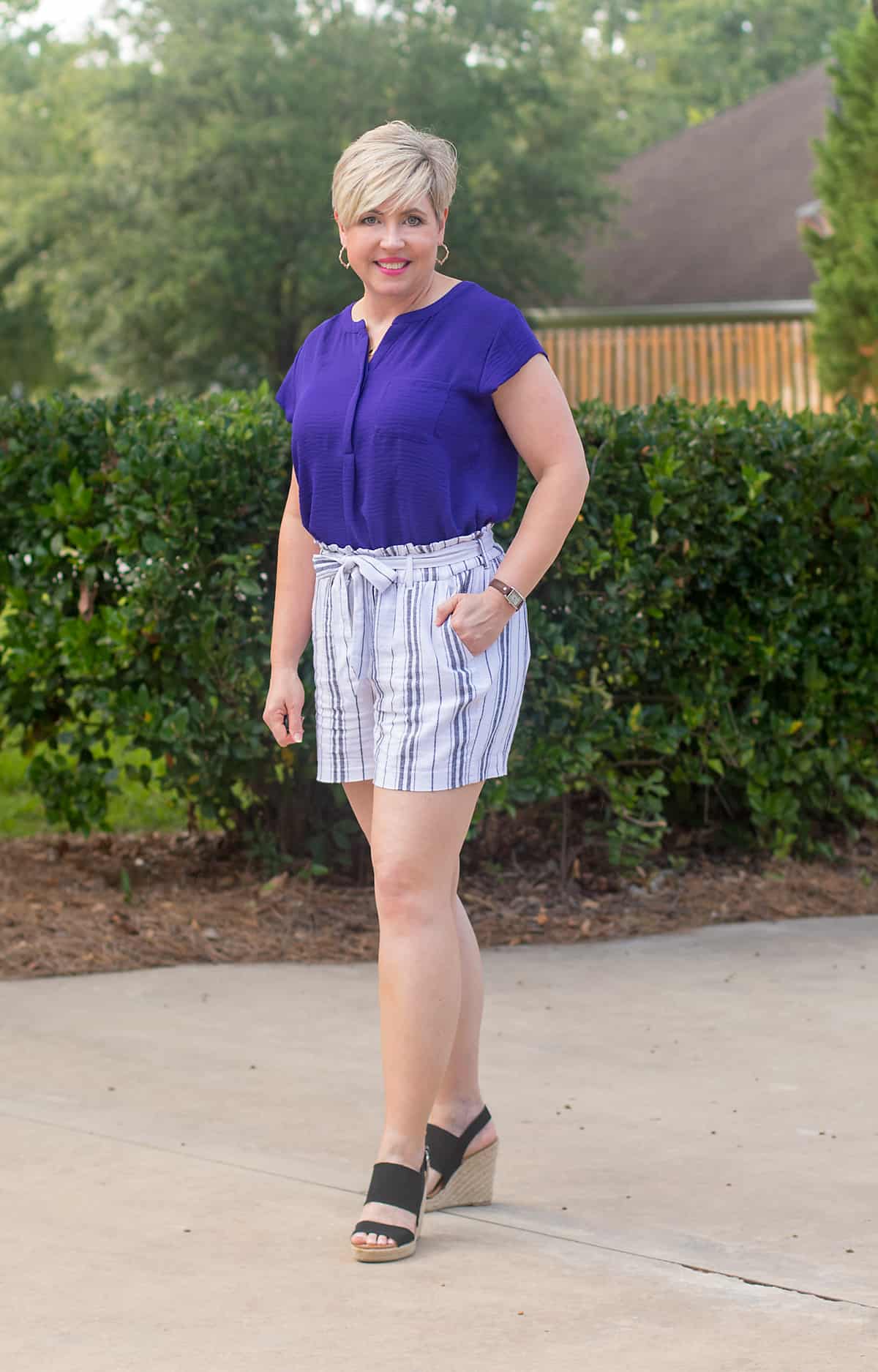 women's striped paper bag waist shorts for summer