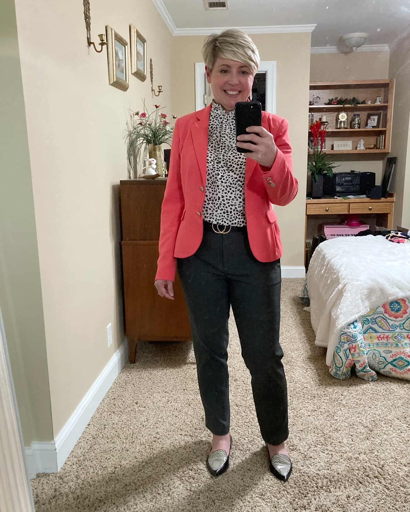 coral blazer outfit for the office