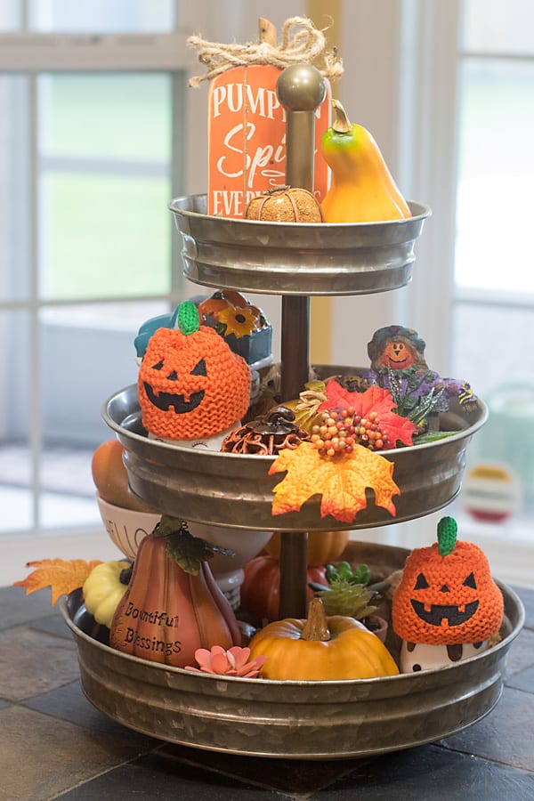 fall tiered tray and indoor decor