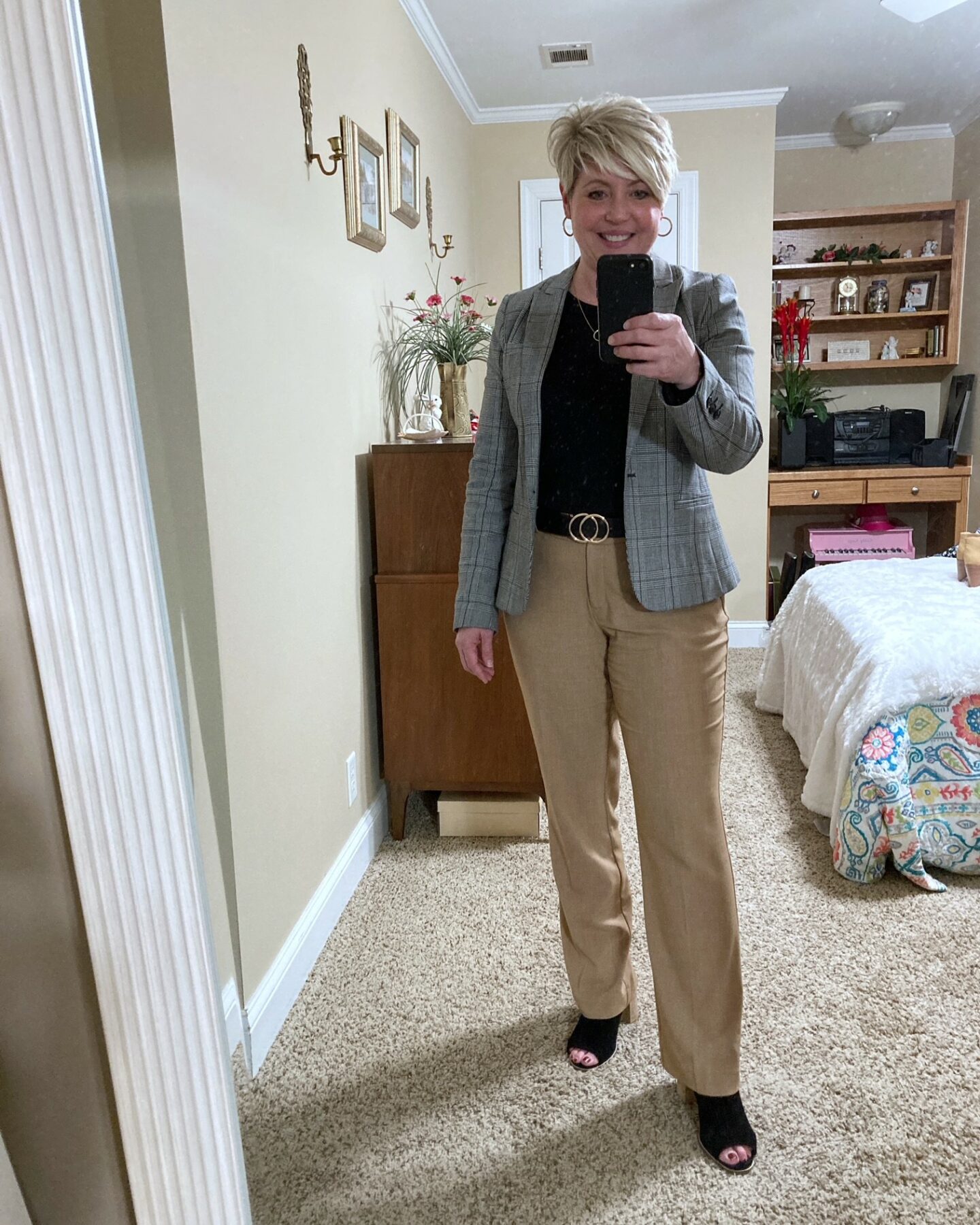 plaid blazer office outfit