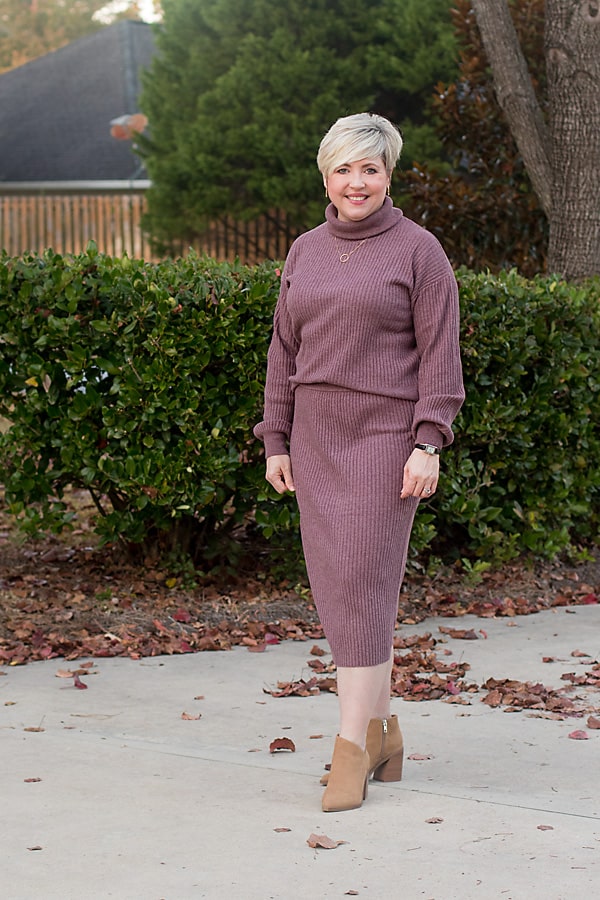 knit skirt set outfit for women over 40