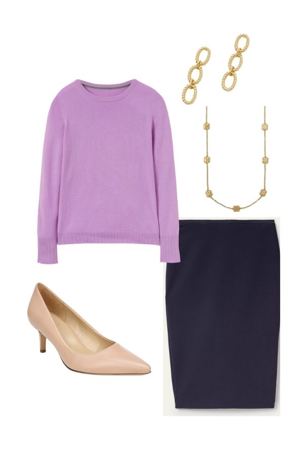 crew neck sweater and pencil skirt outfit