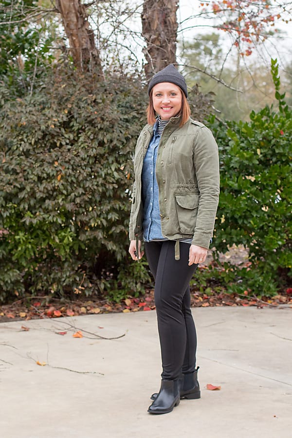 slouchy beanie outfit with utility jacket