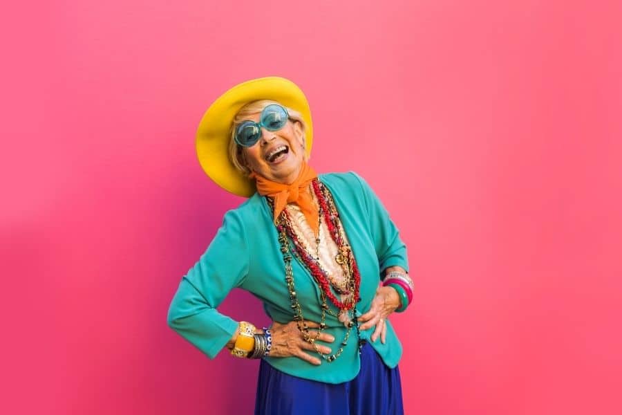 woman in yellow hat with bold colorful unique personal style