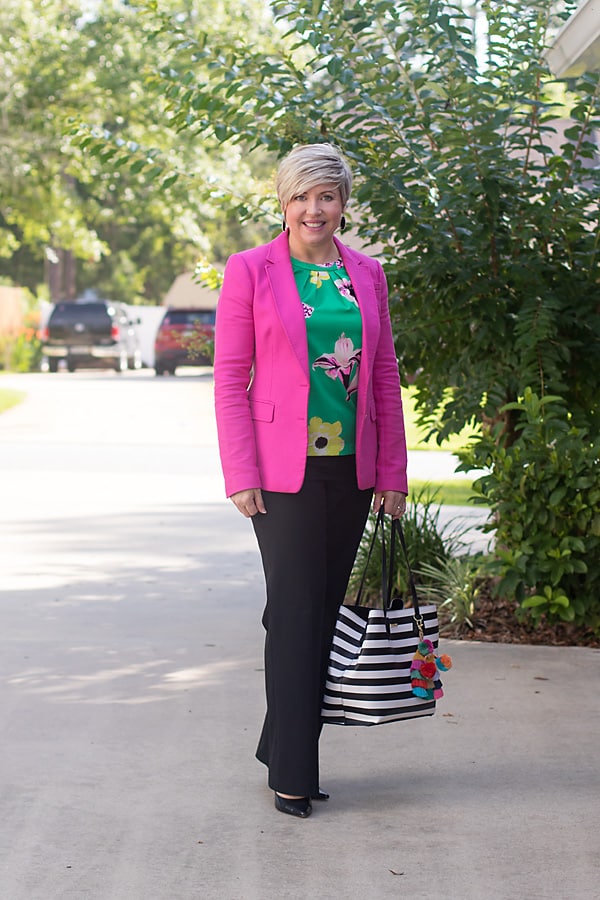 hot pink blazer outfit