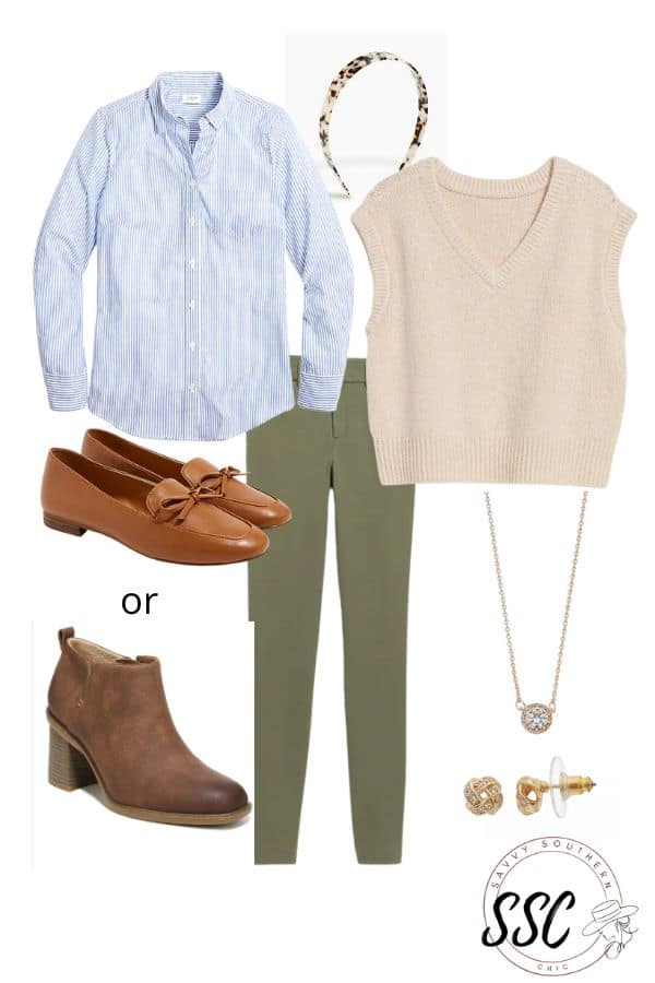 sweater vest outfit with button up