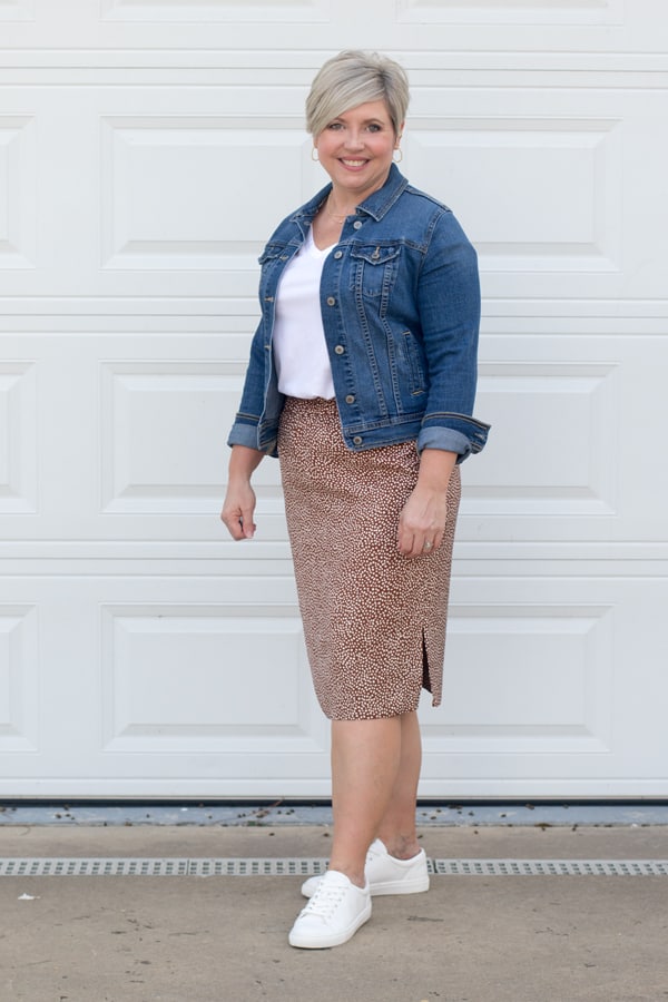sneakers and skirt outfit