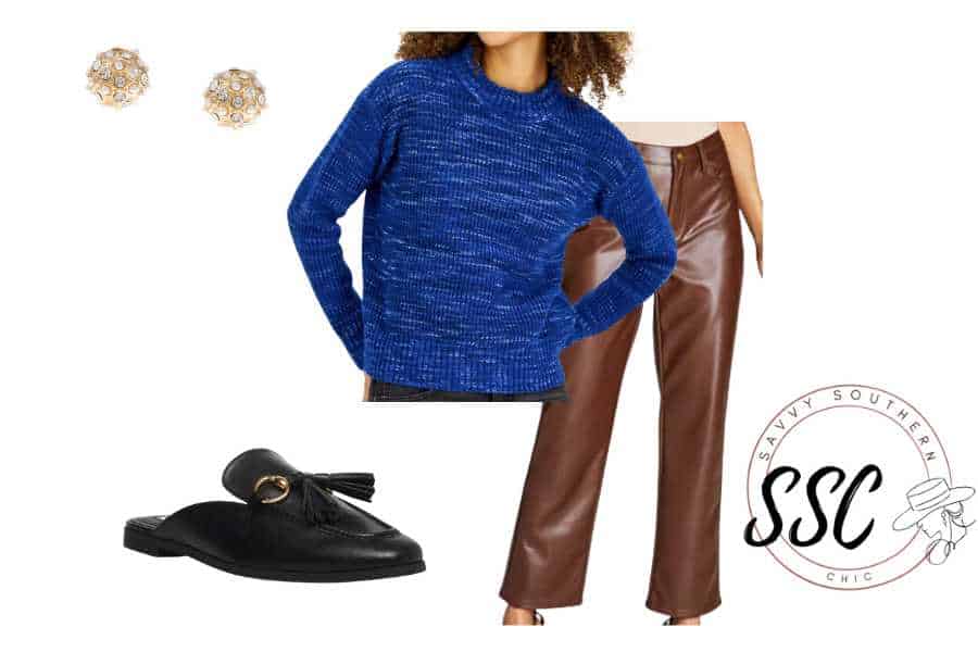 faux leather pants winter outfit